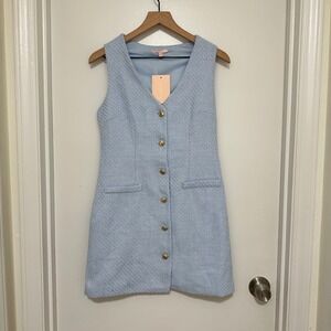 BEBOP | Women's NWT Baby Blue Tweed Sleeveless Preppy Button Front Mini Dress, M